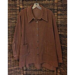 Bohemian Corduroy Button Up Shirt Women's XXL Brown Top Barn Chore Classic Fall